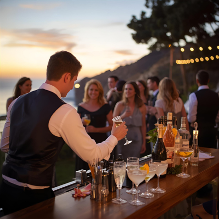 A luxury outdoor California wedding bar setup