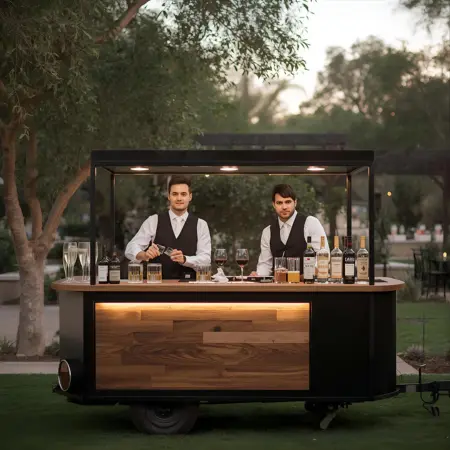 Elegant outdoor California wedding bar setup in San Bernardino County
