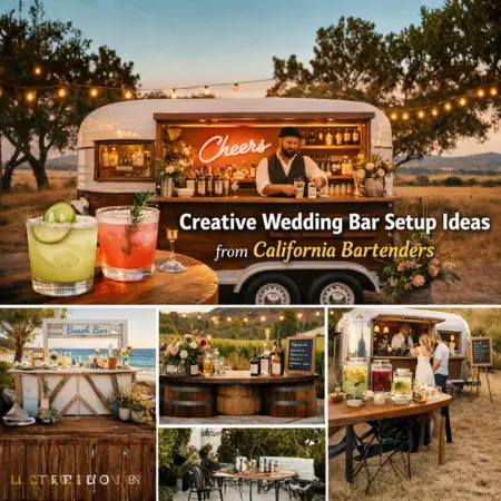 luxury California outdoor wedding bar setup