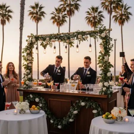 luxury Southern California wedding reception at golden hour