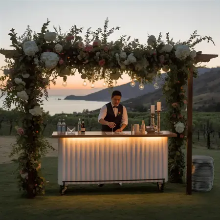luxury outdoor California wedding bar setup