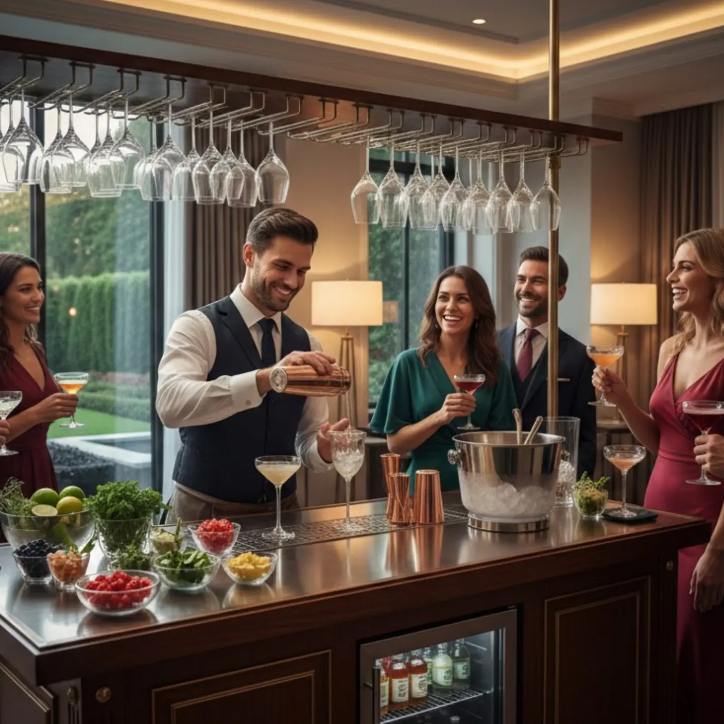 Professional private party bartender serving cocktails