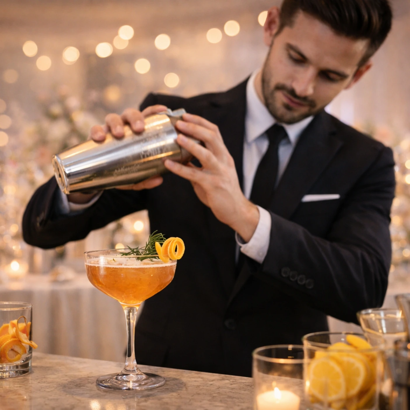 portable wedding bar setup with professional bartending equipment